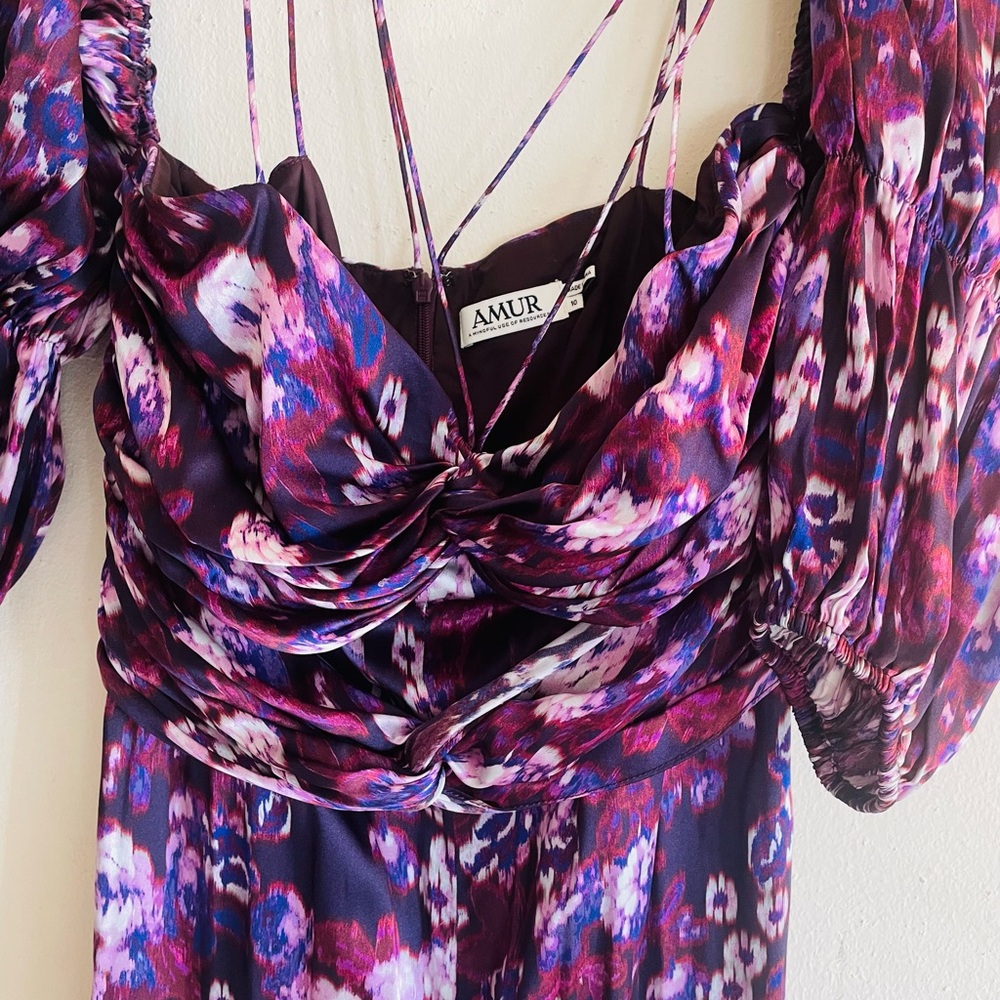 Amur Purple Floral Jumpsuit with strappy shoulders & Flare legs. New-never worn